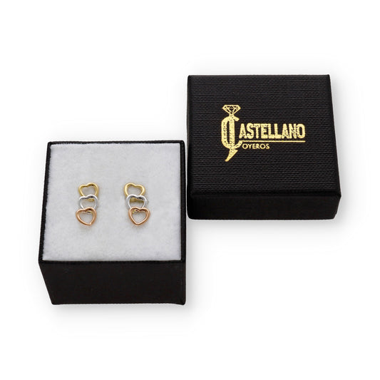 Pendientes Corazones Tricolor en Oro 18K