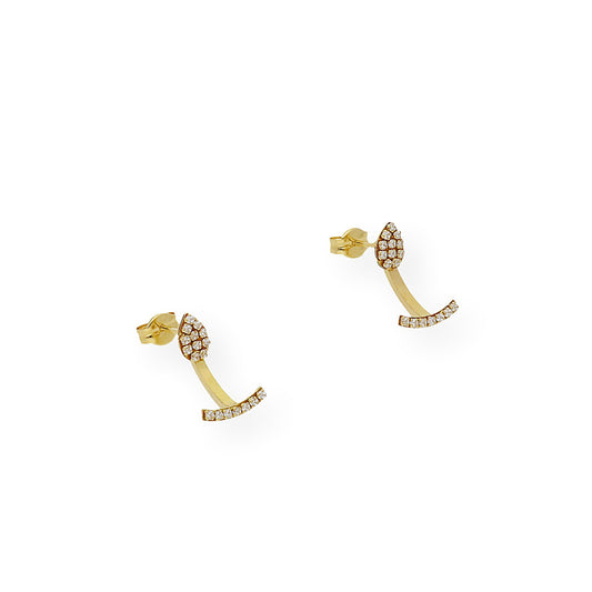 Pendiente lagrima y barra de circonita Oro 18K