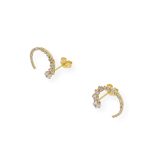 Pendientes Luna invertida con circonitas Oro 18k