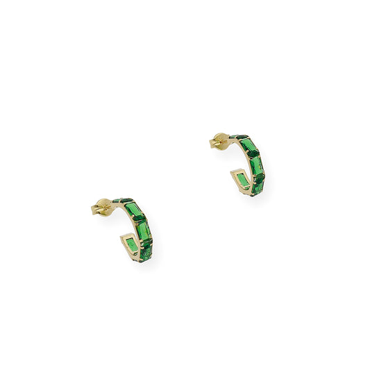 Pendientes Aro en Oro 18k con gemas semipreciosas verdes