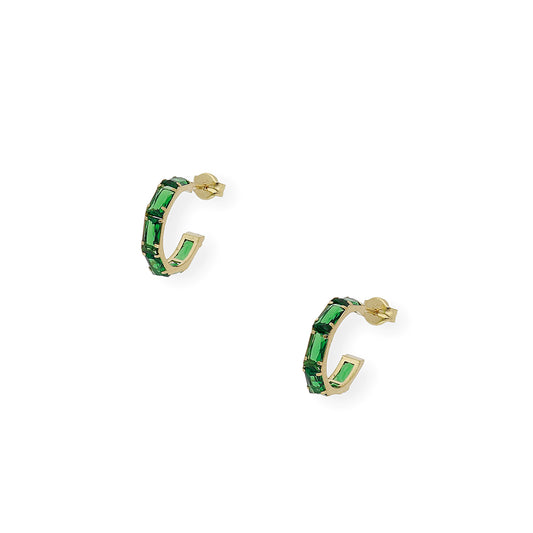 Pendientes Aro en Oro 18k con gemas semipreciosas verdes