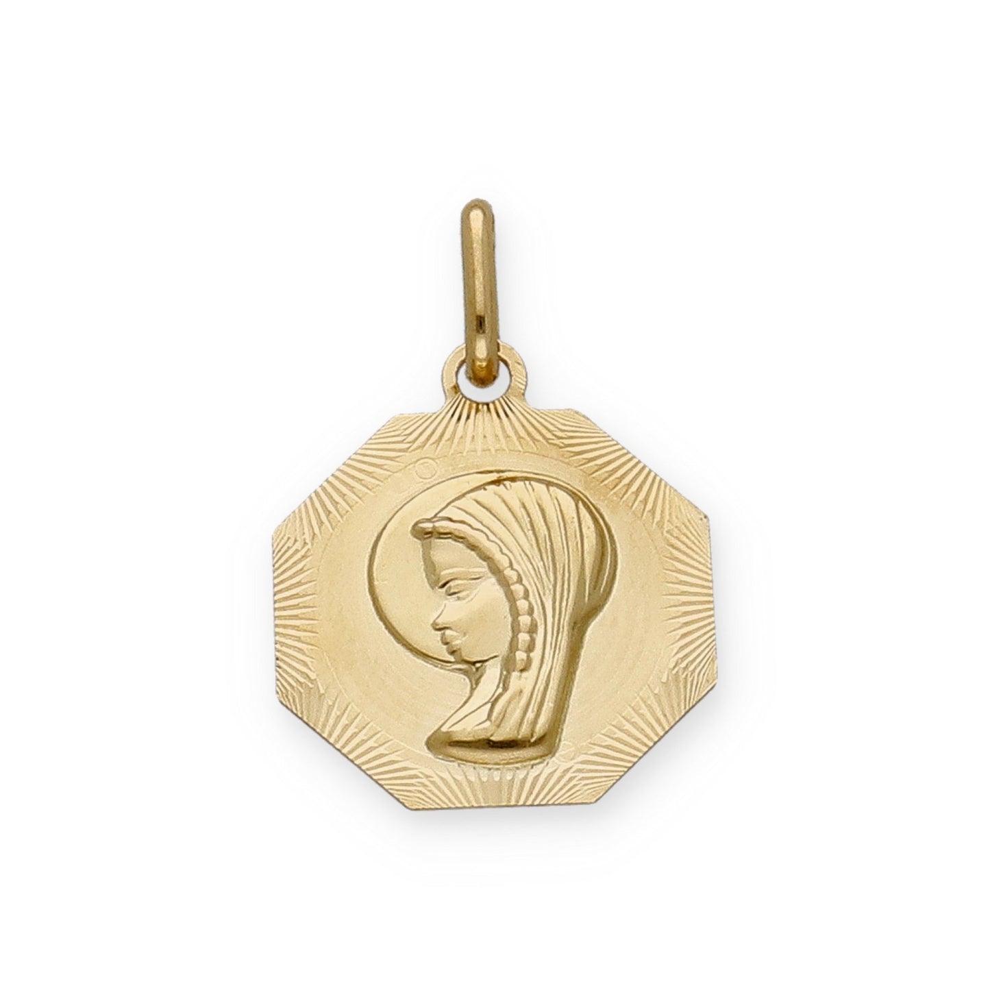 Medalla Virgen Niña Octagonal Primera Comunión de Oro 18K