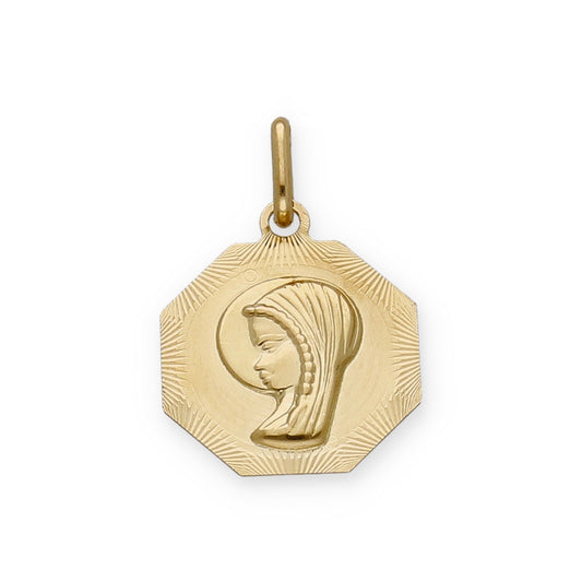 Medalla Virgen Niña Octagonal Primera Comunión de Oro 18K
