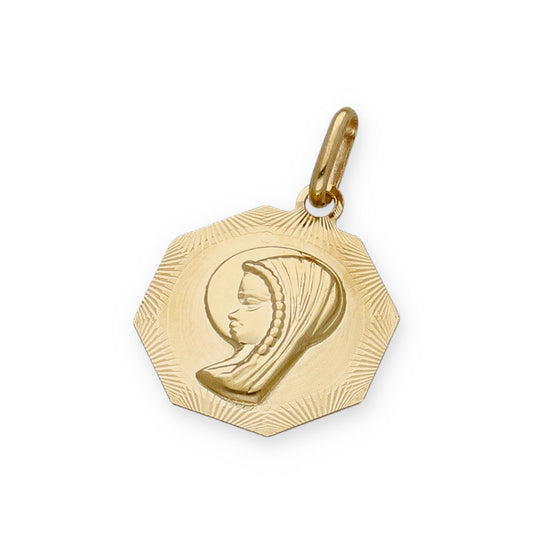 Medalla Virgen Niña Octagonal Primera Comunión de Oro 18K