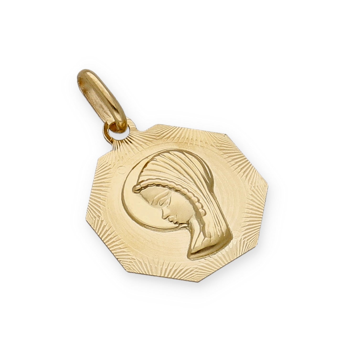 Medalla Virgen Niña Octagonal Primera Comunión de Oro 18K