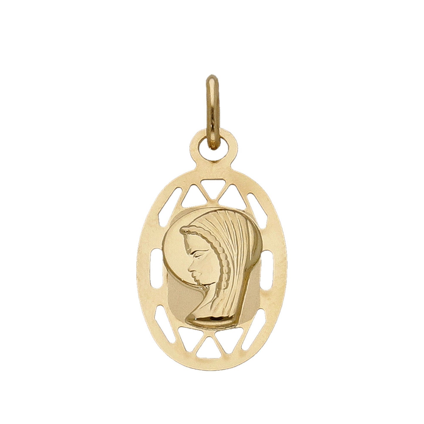 Medalla Virgen Niña de Comunión en Oro 18k Diseño Oval Calada