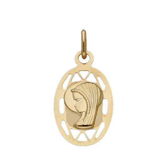 Medalla Virgen Niña de Comunión en Oro 18k Diseño Oval Calada