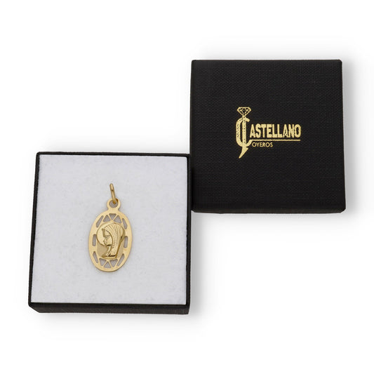 Medalla Virgen Niña de Comunión en Oro 18k Diseño Oval Calada