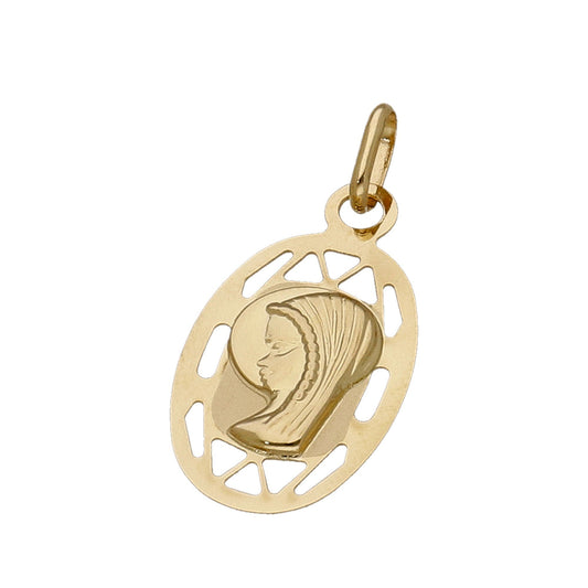 Medalla Virgen Niña de Comunión en Oro 18k Diseño Oval Calada