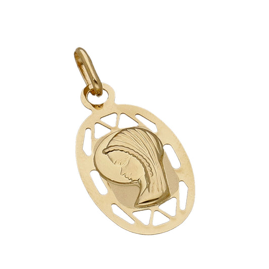 Medalla Virgen Niña de Comunión en Oro 18k Diseño Oval Calada