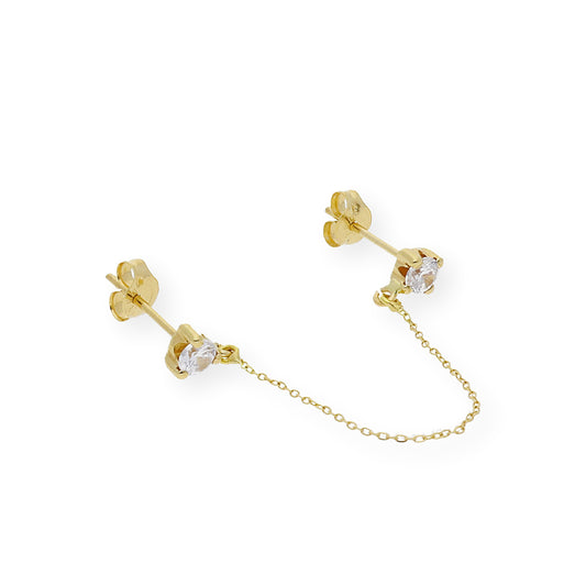 Pendiente circonitas y cadena Oro 18k