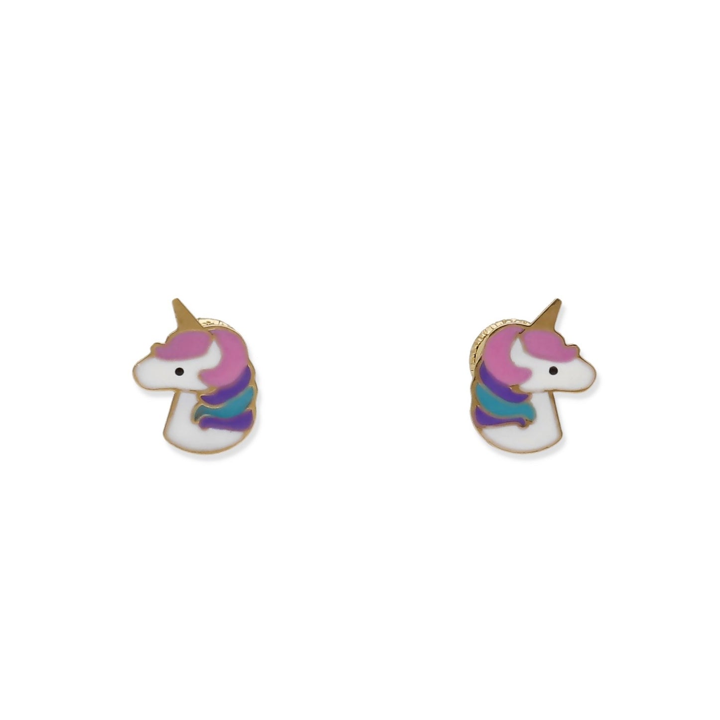 Pendientes Bebé Unicornio Esmaltado de Oro 18K