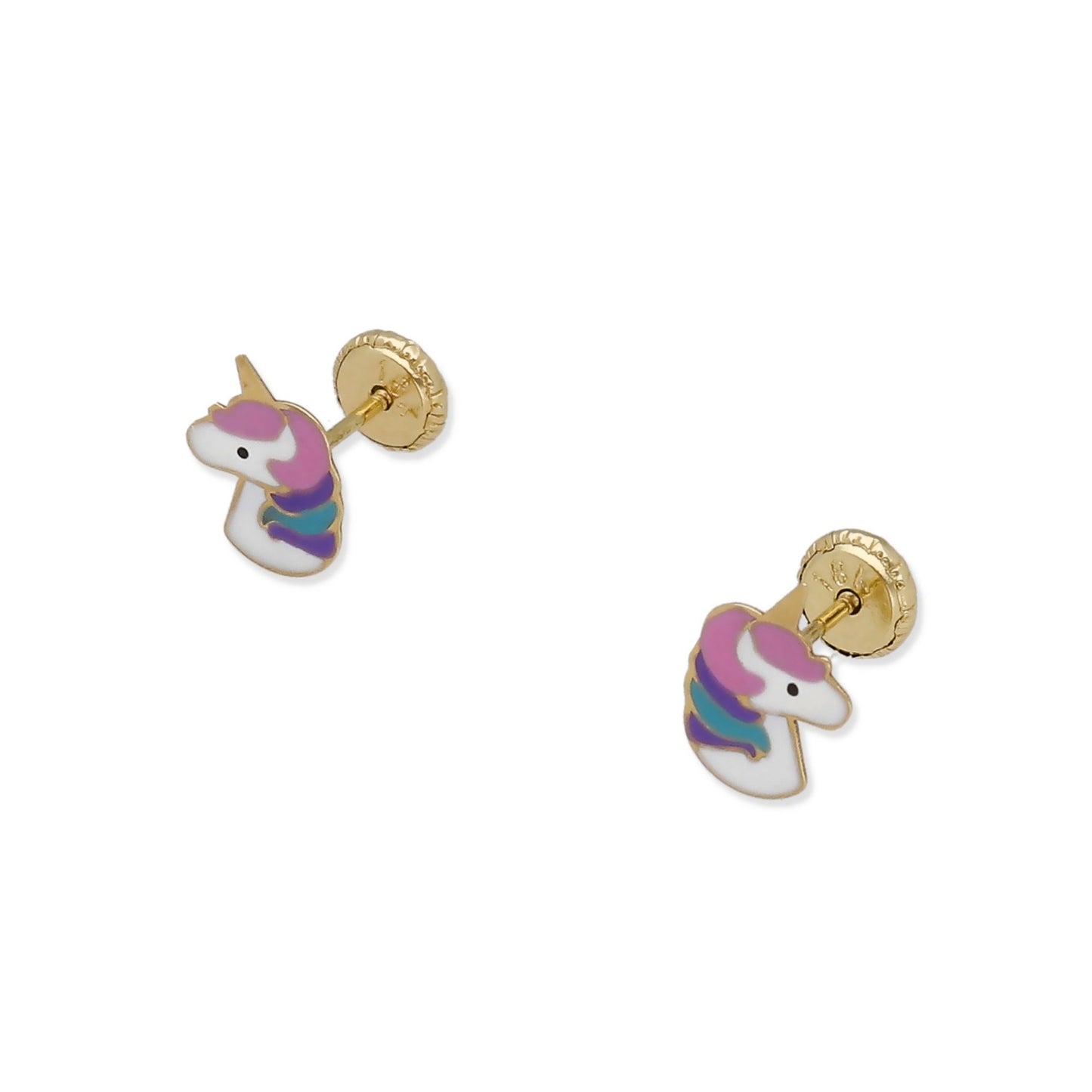 Pendientes Bebé Unicornio Esmaltado de Oro 18K