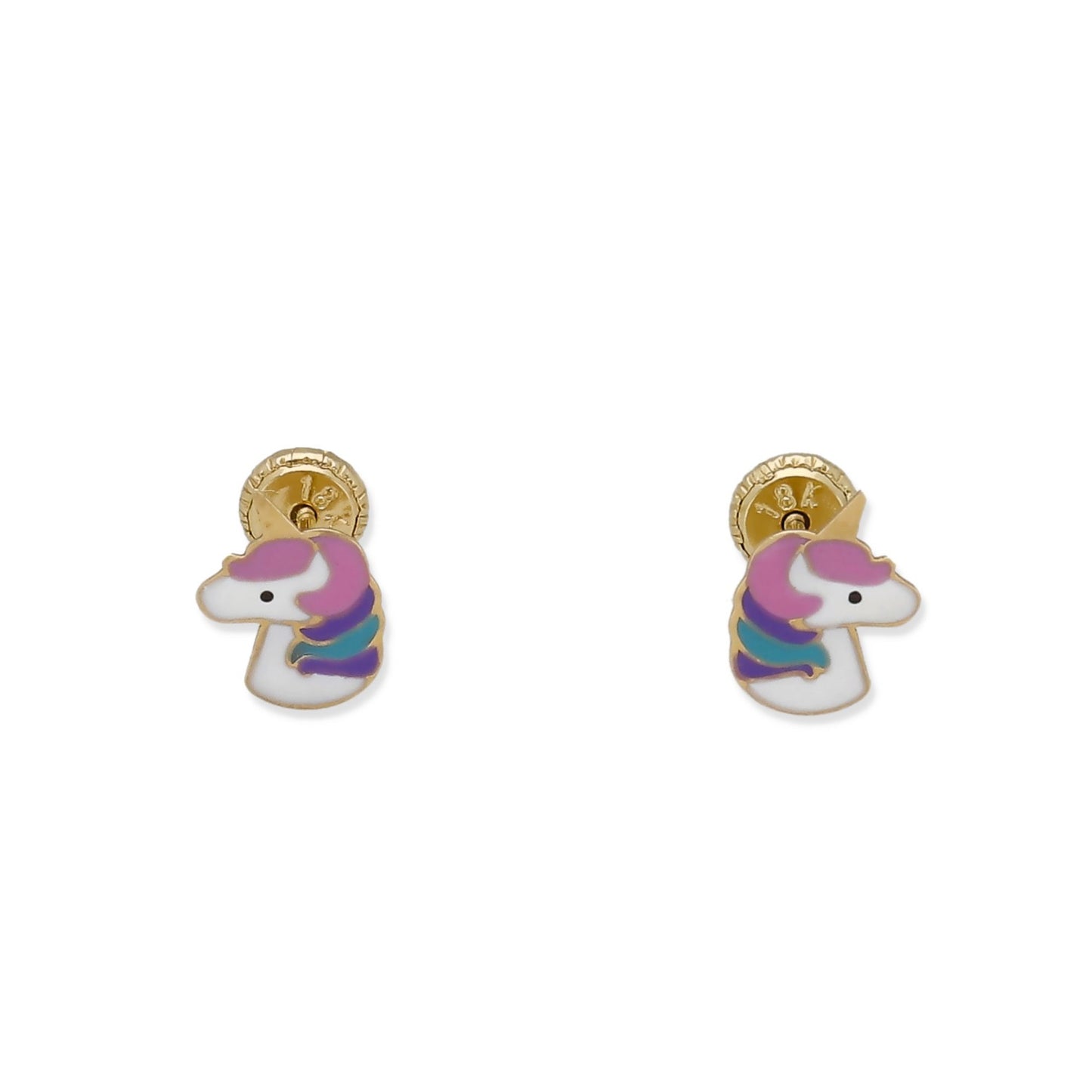 Pendientes Bebé Unicornio Esmaltado de Oro 18K