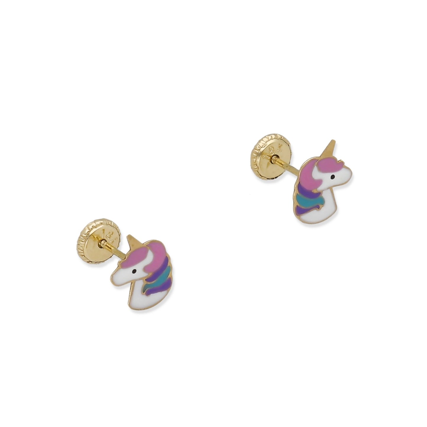 Pendientes Bebé Unicornio Esmaltado de Oro 18K