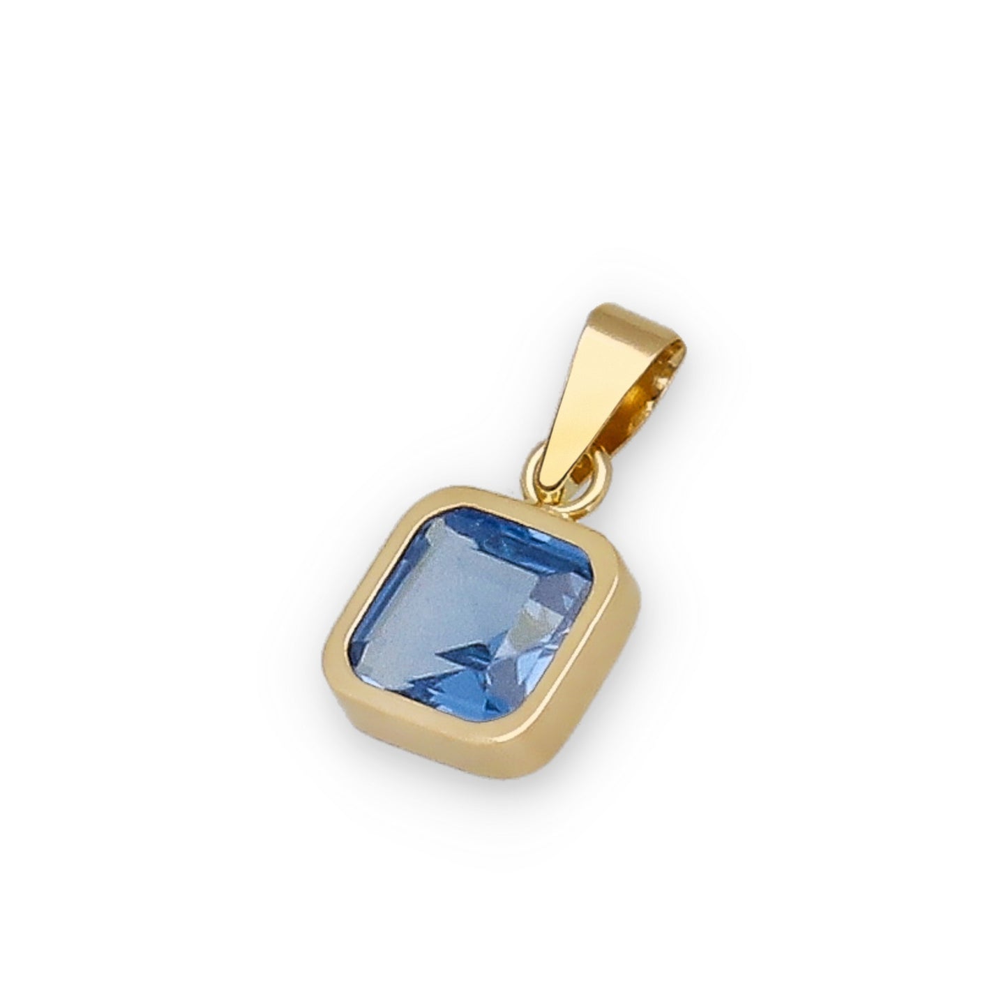 Colgante de Botón Cuadrado en Oro de Ley 18K con Color Topacio Azul