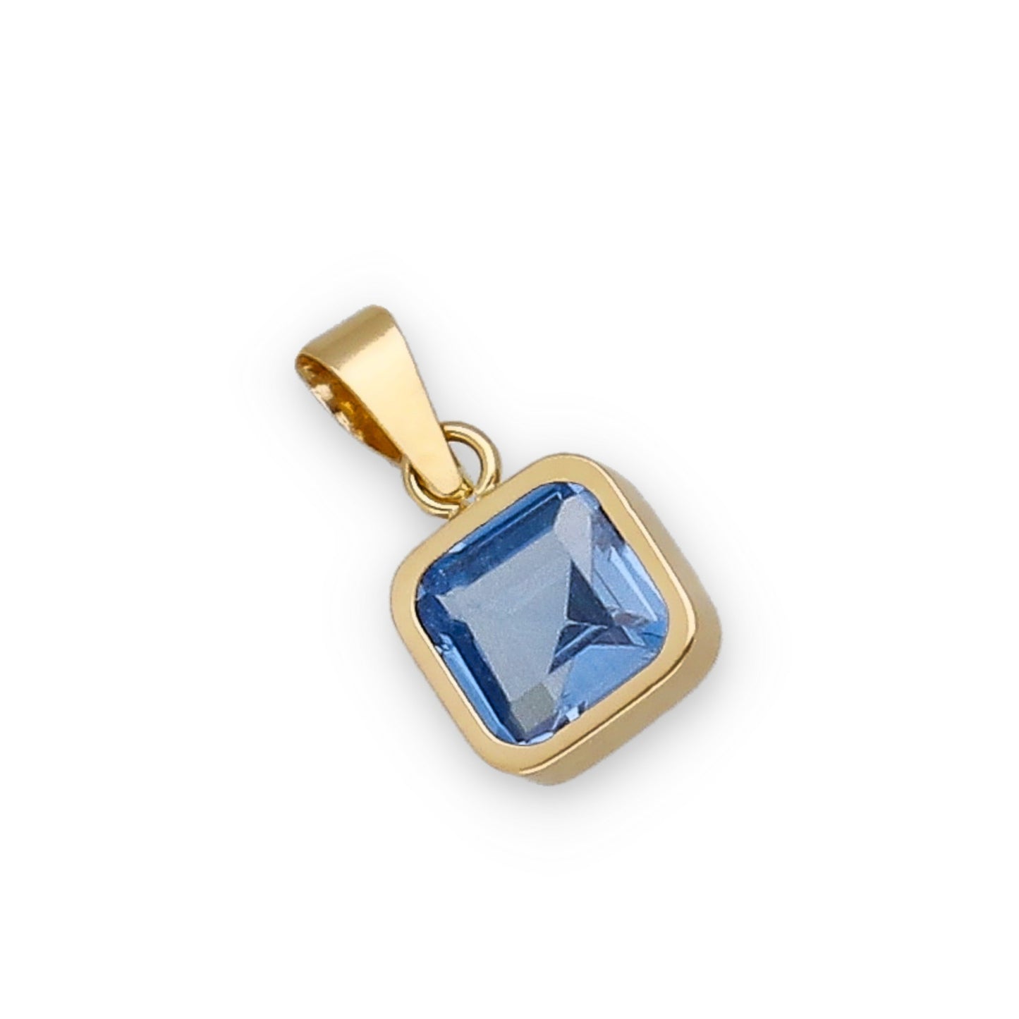 Colgante de Botón Cuadrado en Oro de Ley 18K con Color Topacio Azul