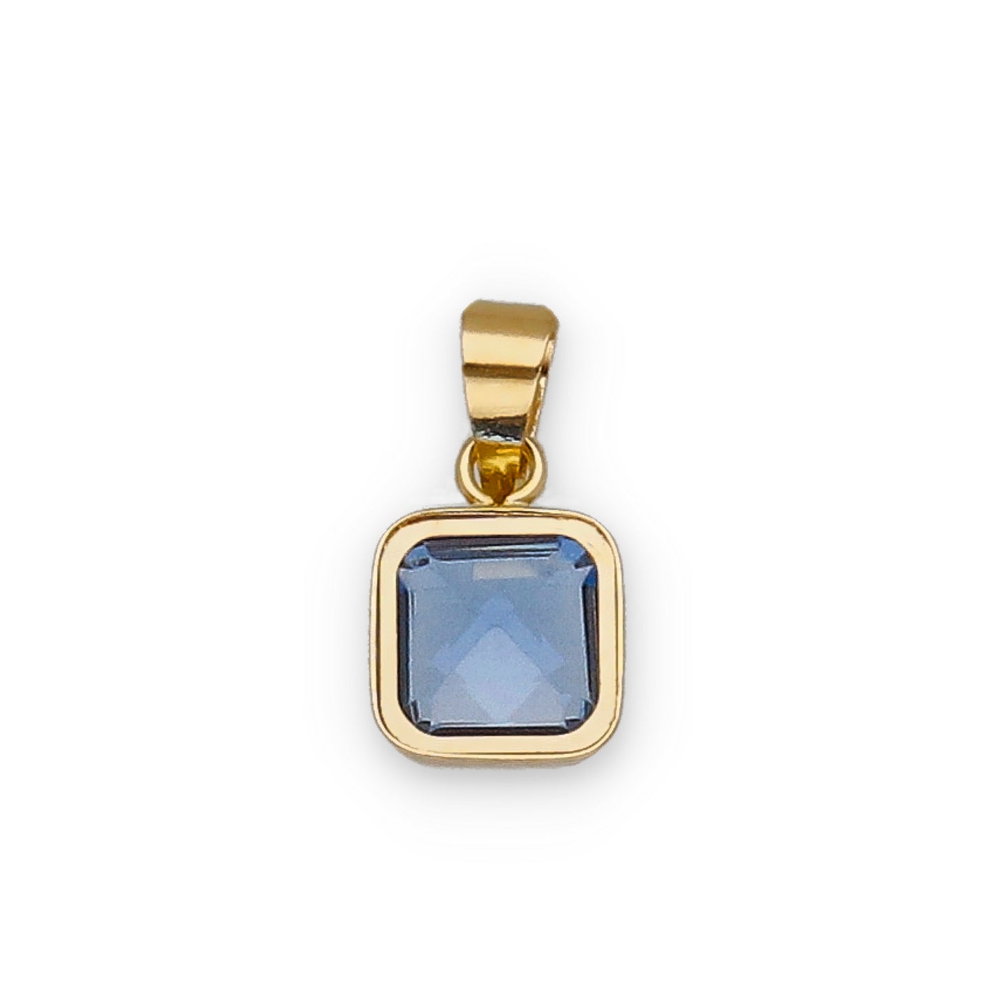 Colgante de Botón Cuadrado en Oro de Ley 18K con Color Topacio Azul