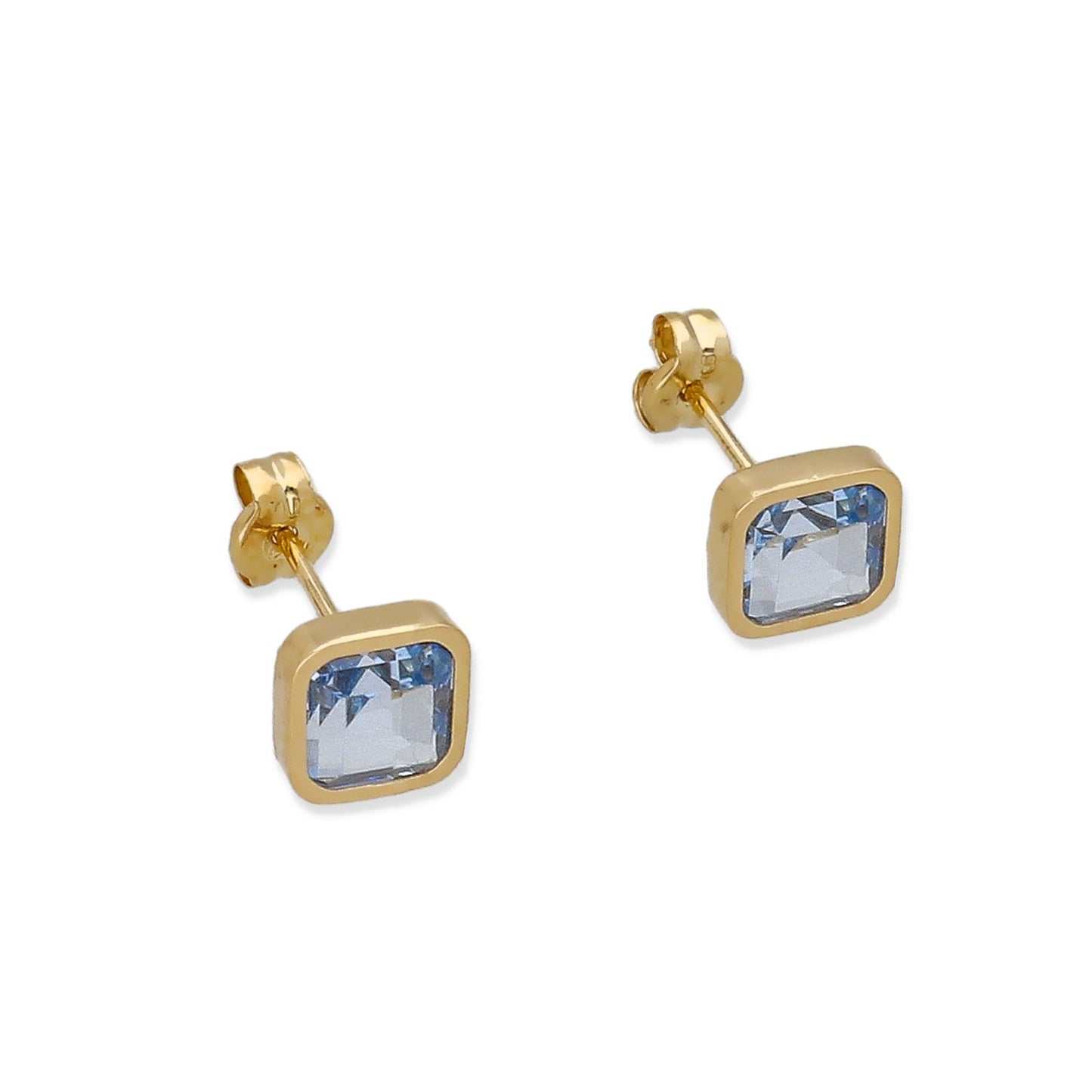 Pendientes de Botón Cuadrado en Oro de Ley 18K con Aguamarina