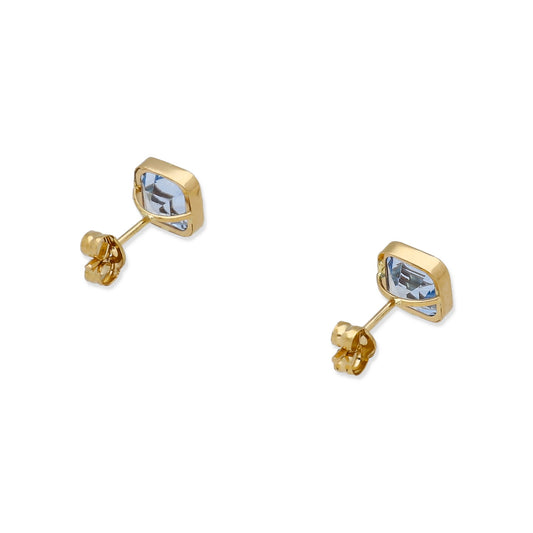 Pendientes de Botón Cuadrado en Oro de Ley 18K con Aguamarina