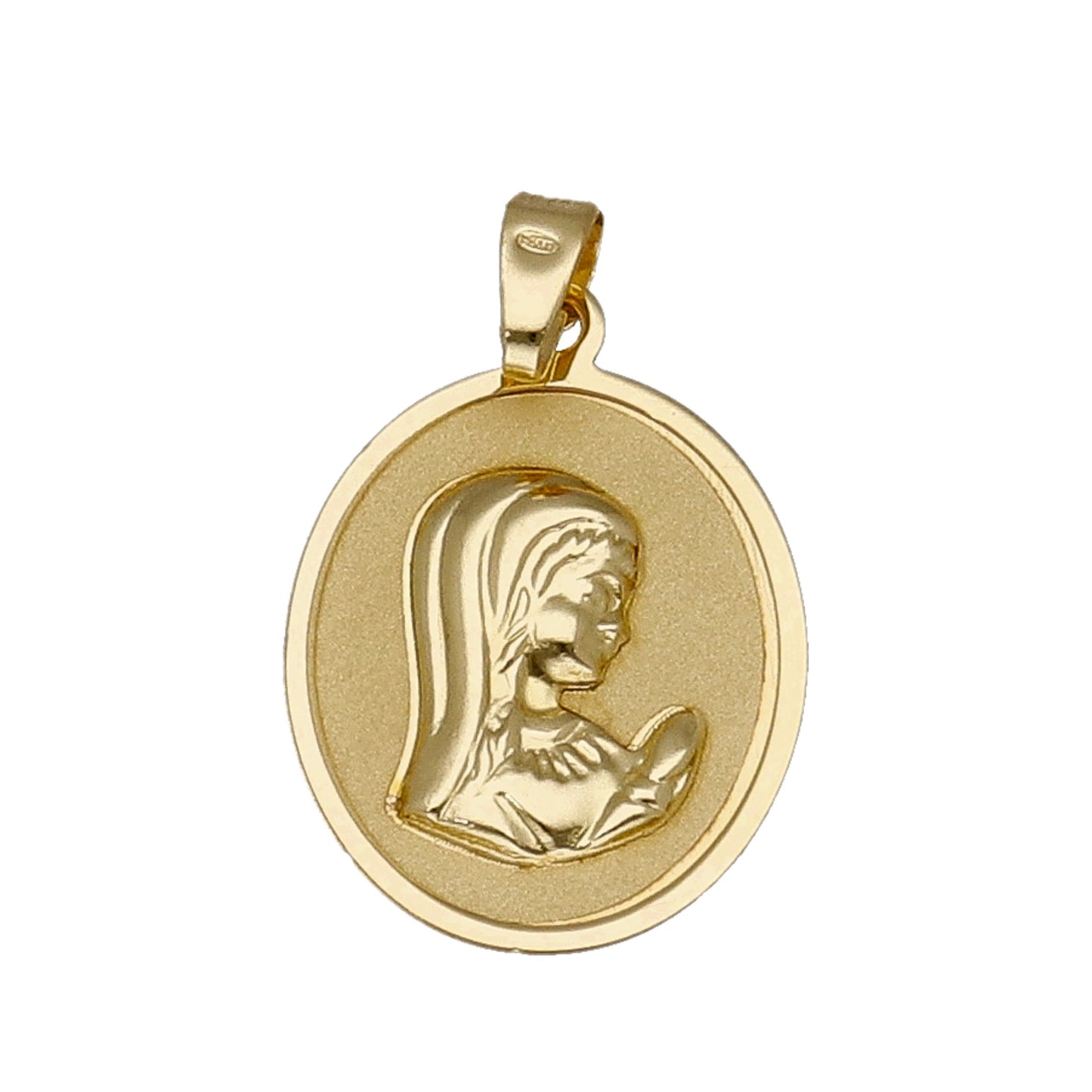 Medalla Virgen Niña Ovalada Primera Comunión de Oro 18K