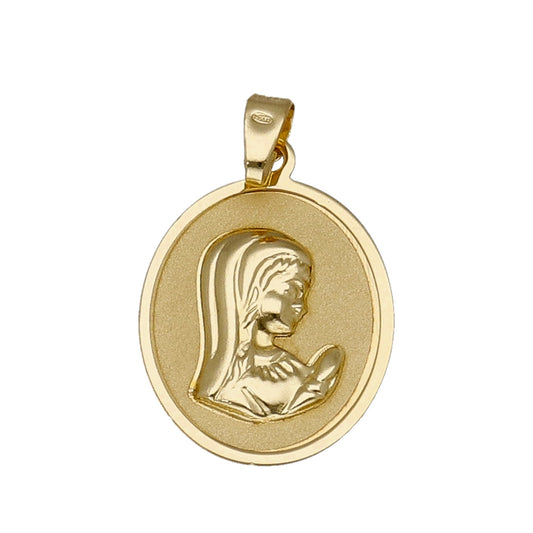 Medalla Virgen Niña Ovalada Primera Comunión de Oro 18K