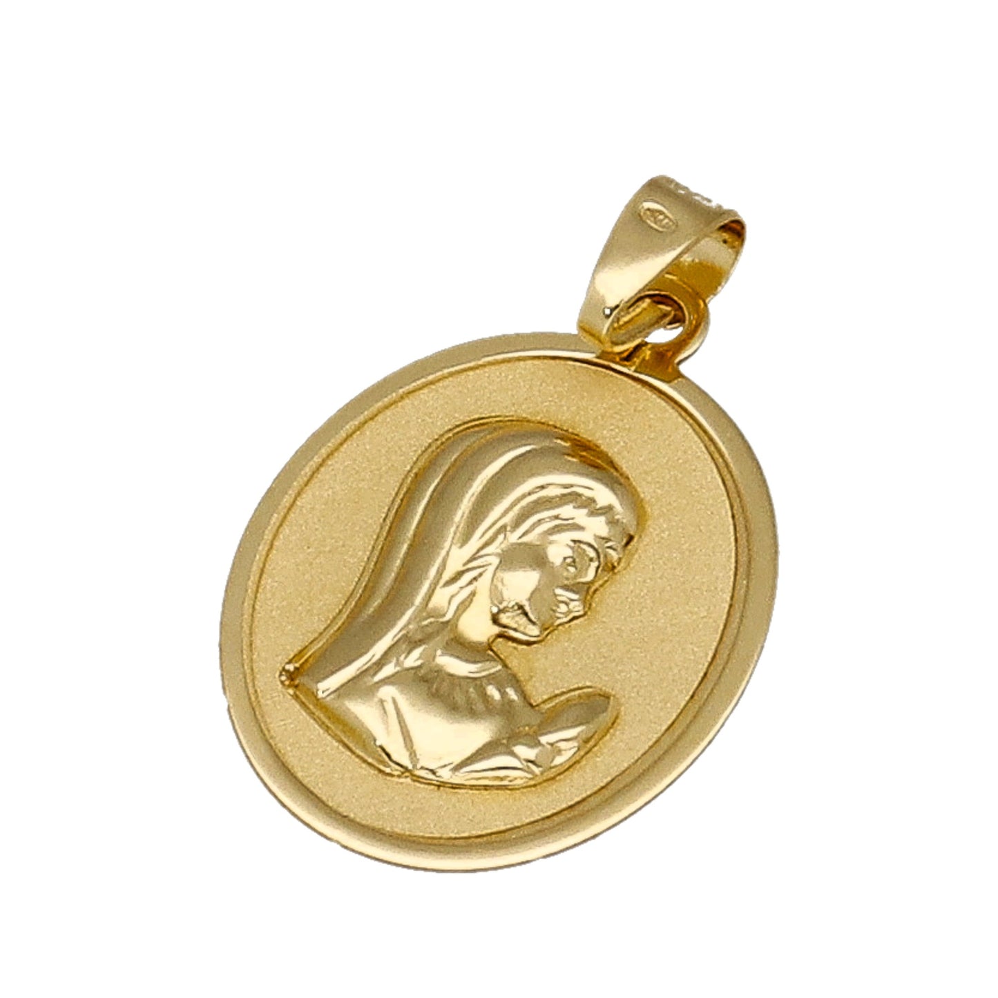 Medalla Virgen Niña Ovalada Primera Comunión de Oro 18K