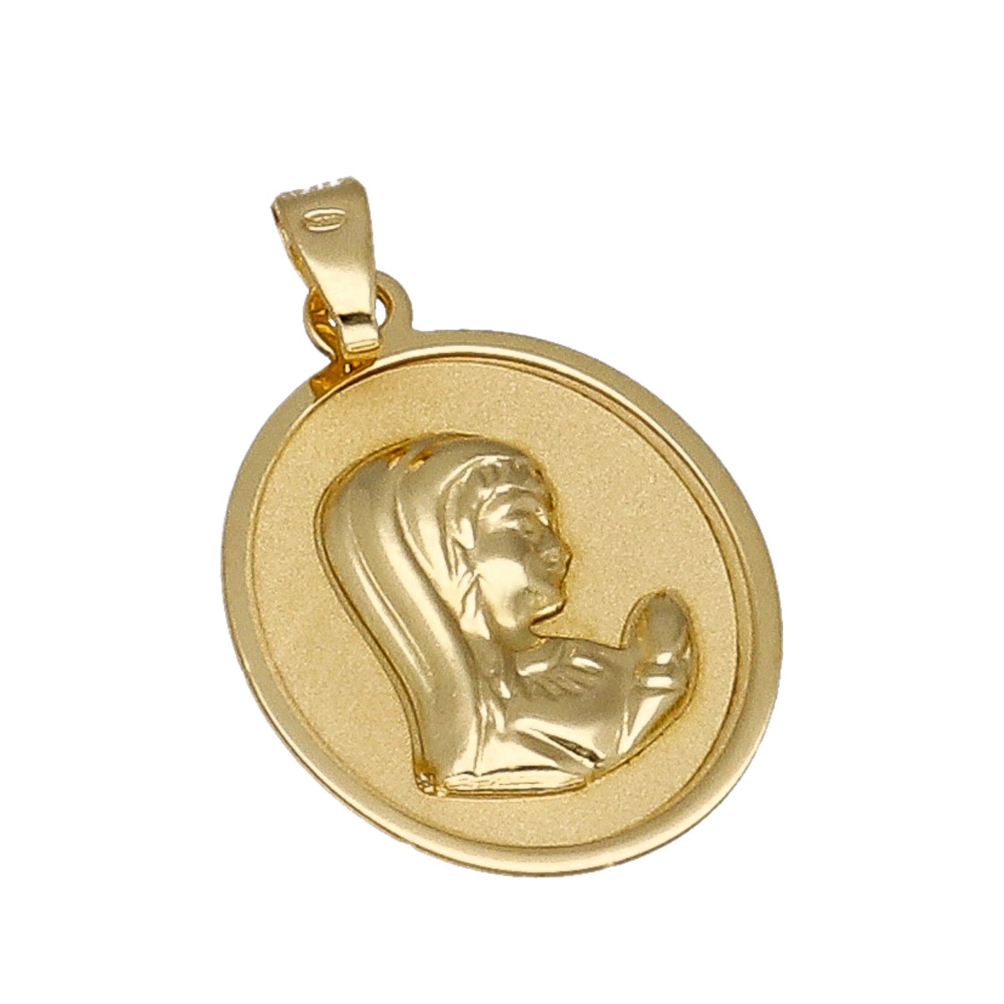 Medalla Virgen Niña Ovalada Primera Comunión de Oro 18K