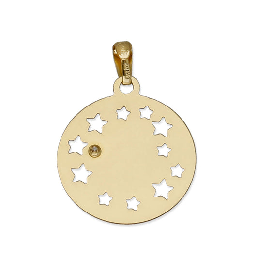Medalla Virgen NIña en Oro 18K Pequeña con Circonita y Estrellas Caladas