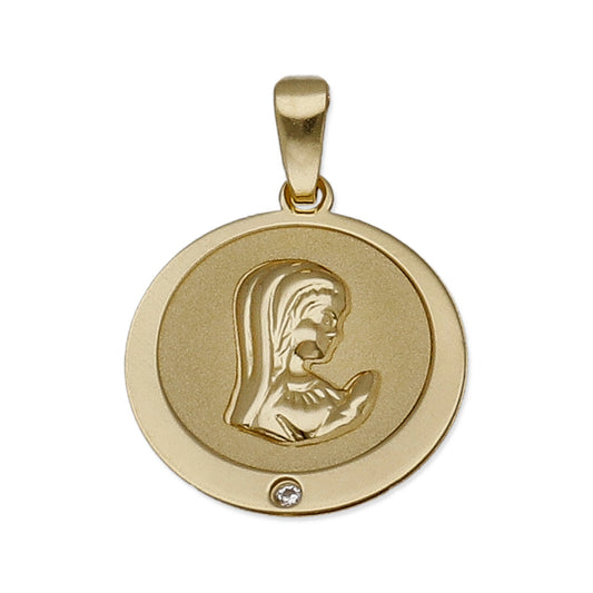 Medalla Virgen Niña en Oro 18K con Circonita