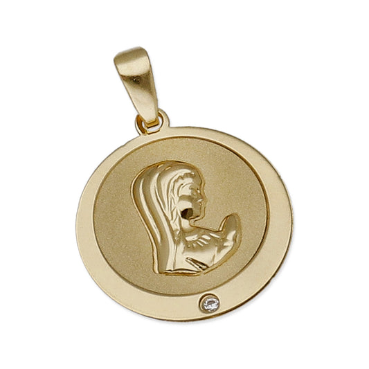 Medalla Virgen Niña en Oro 18K con Circonita