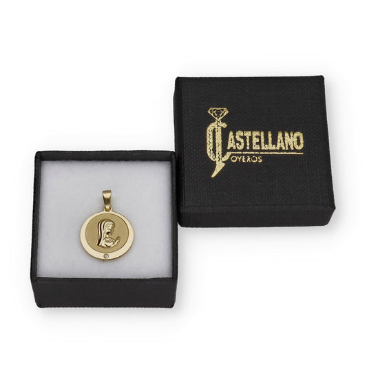 Medalla Virgen Niña en Oro 18K con Circonita
