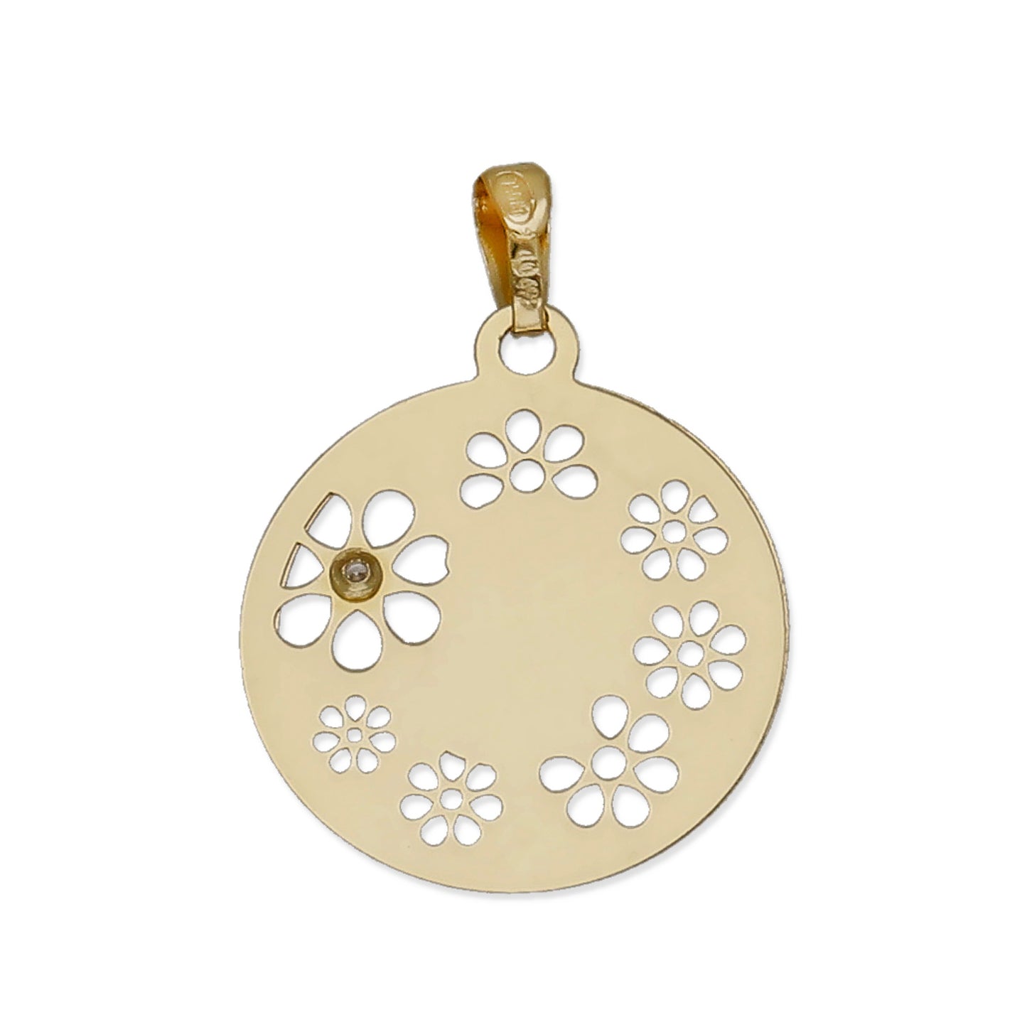 Medalla Virgen NIña en Oro 18K con Circonita y Margaritas Caladas