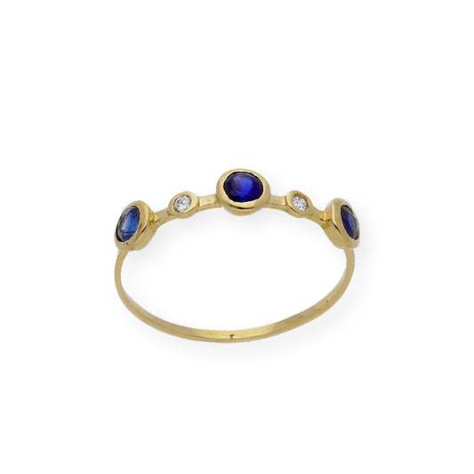 Anillo Millas de Oro y Diamantes con Zafiro