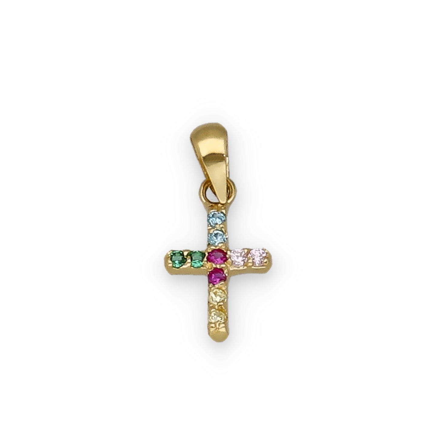 Colgante Cruz Oro 18K con Circonitas de Colores