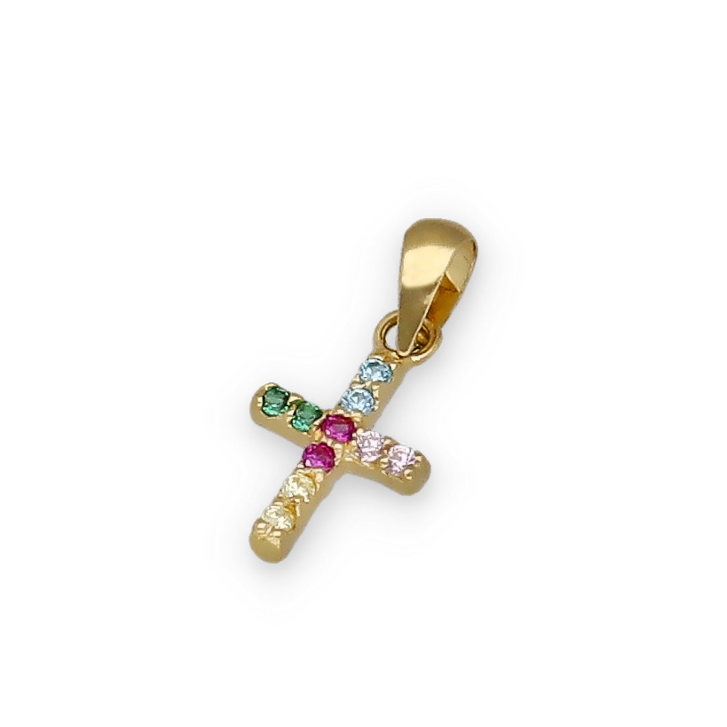 Colgante Cruz Oro 18K con Circonitas de Colores