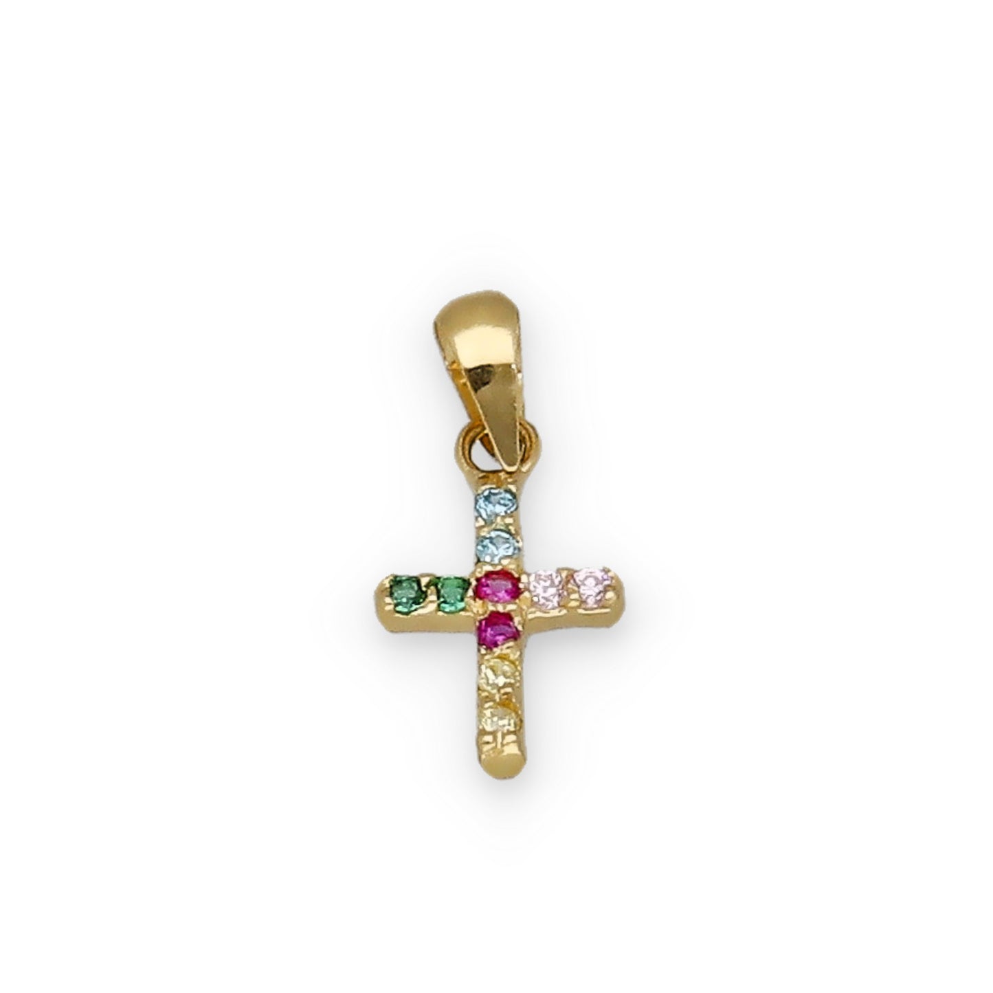 Colgante Cruz Oro 18K con Circonitas de Colores