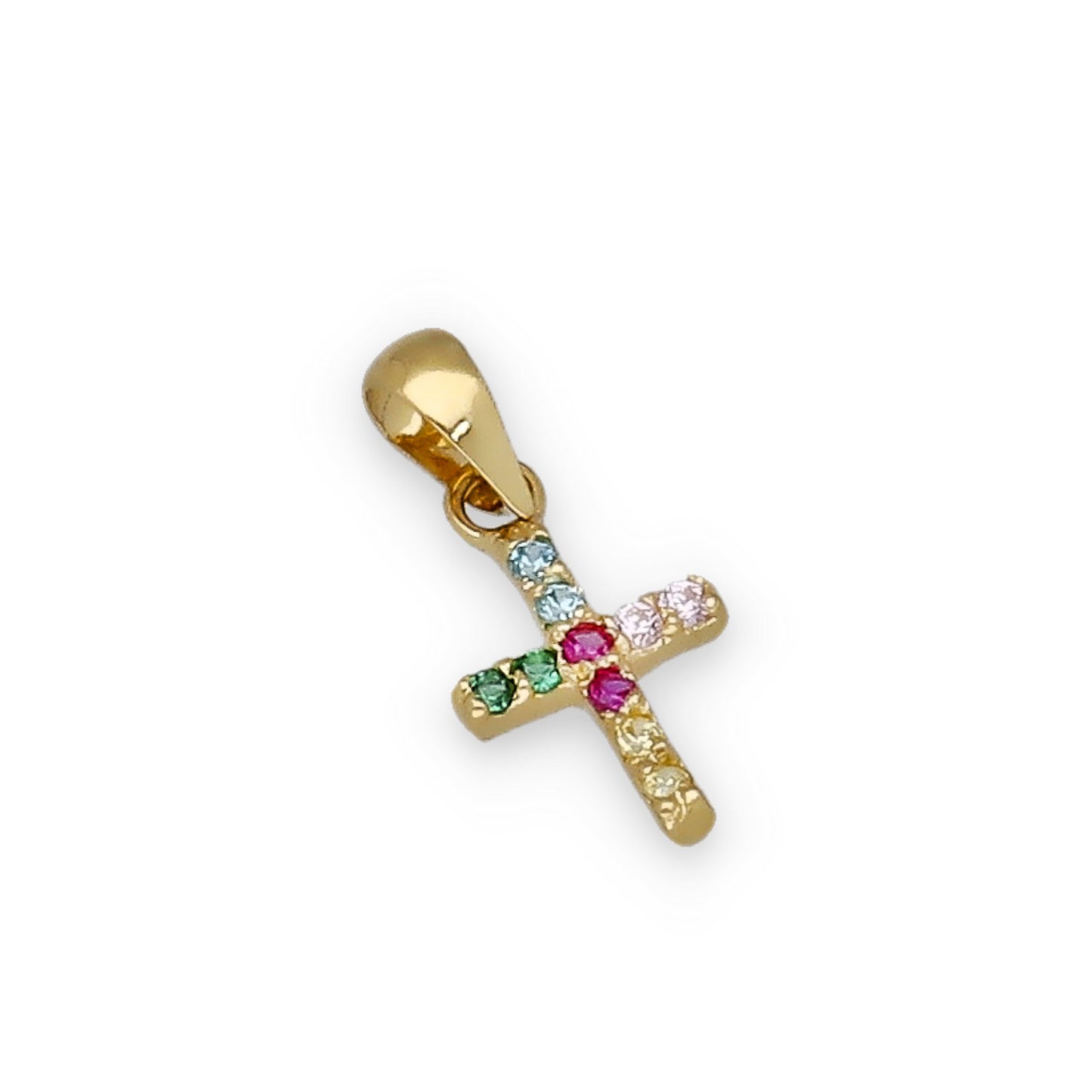 Colgante Cruz Oro 18K con Circonitas de Colores