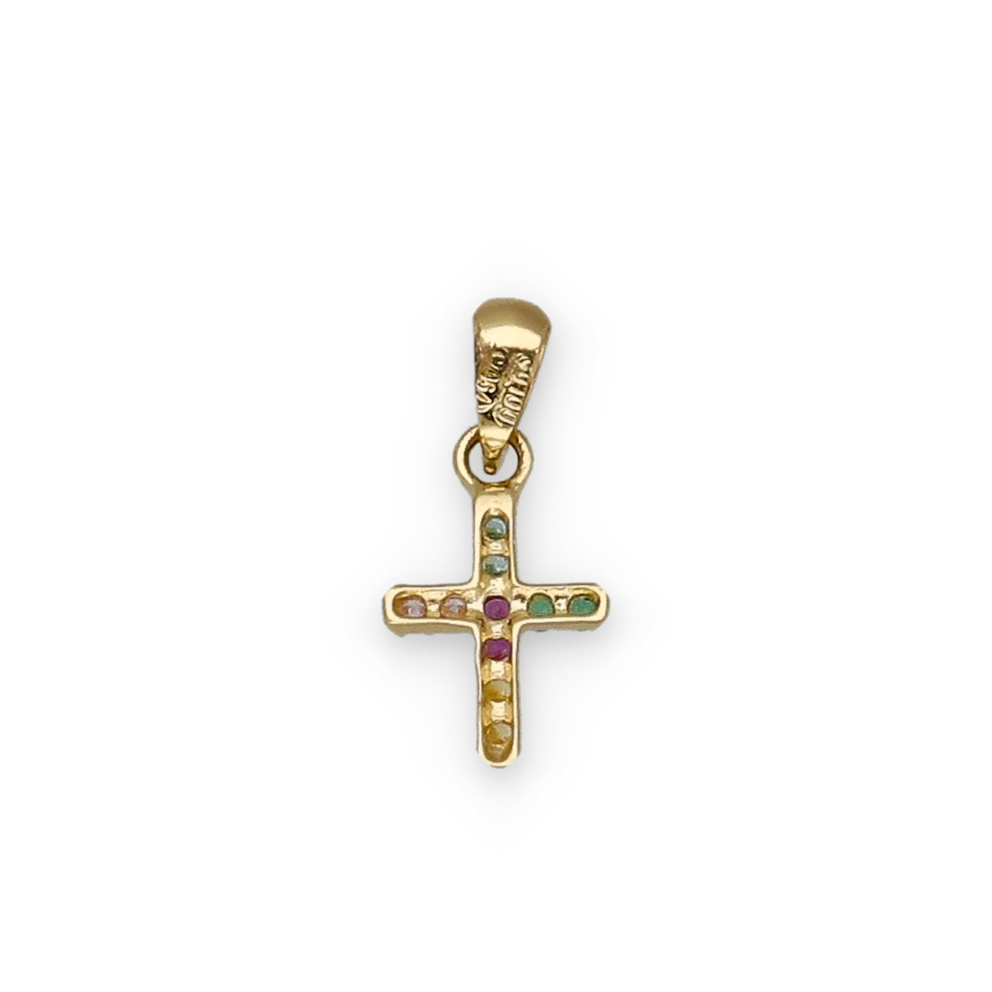 Colgante Cruz Oro 18K con Circonitas de Colores