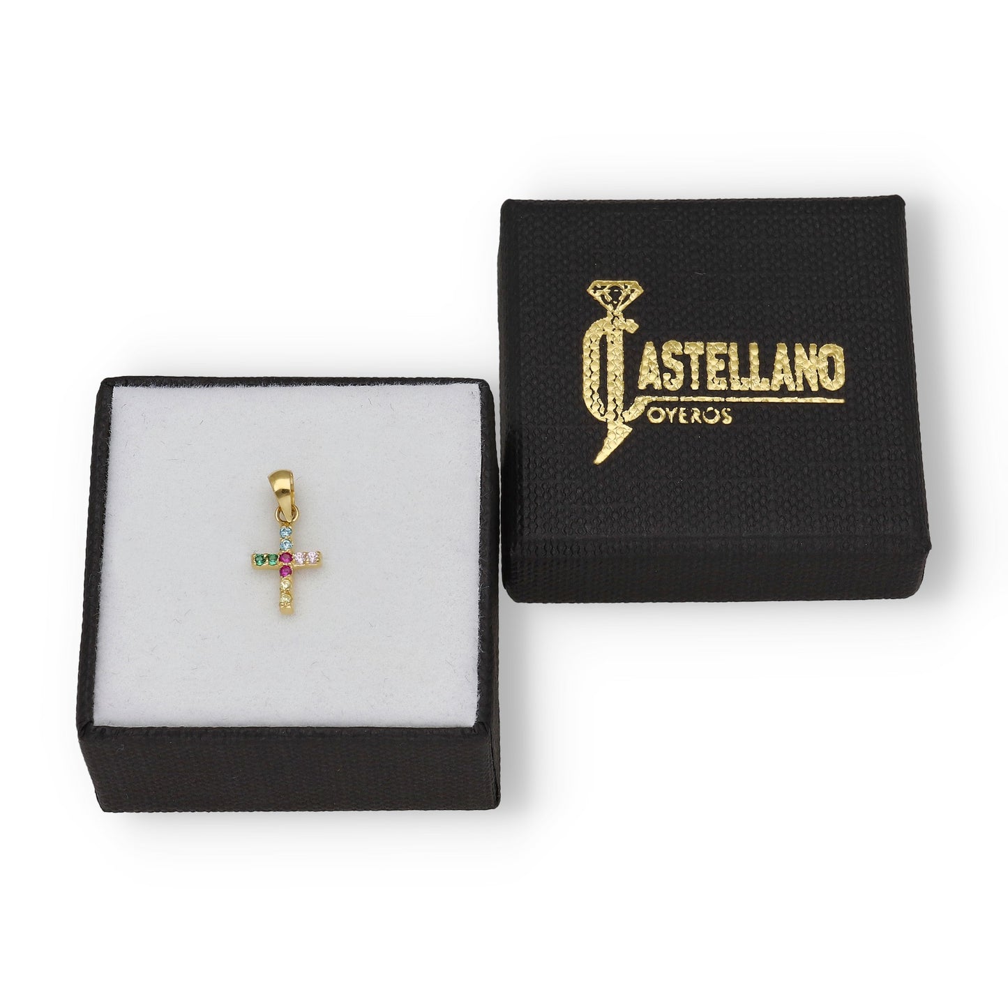 Colgante Cruz Oro 18K con Circonitas de Colores