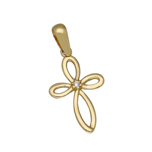 Cruz Moderna en Oro 18k y Circonita Central Modelo Pombal