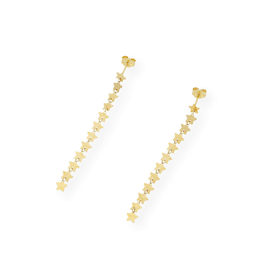 Pendientes Largos Diseño de Estrellas en Oro 18k