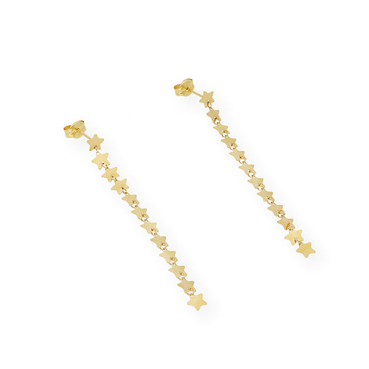 Pendientes Largos Diseño de Estrellas en Oro 18k