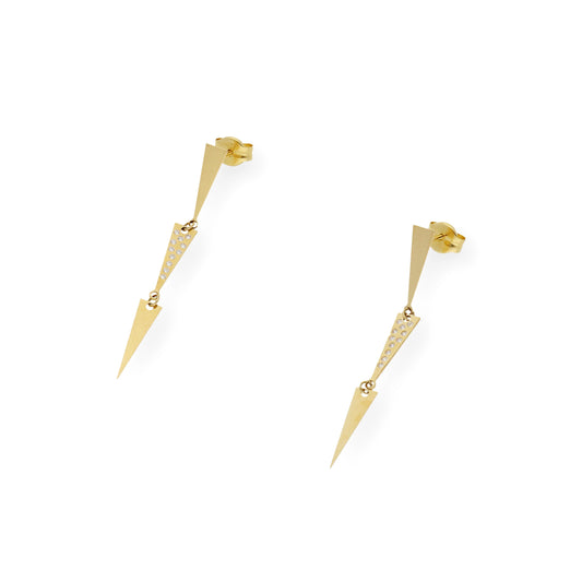 Pendientes Largos Diseño de Flechas en Oro 18k y Circonitas