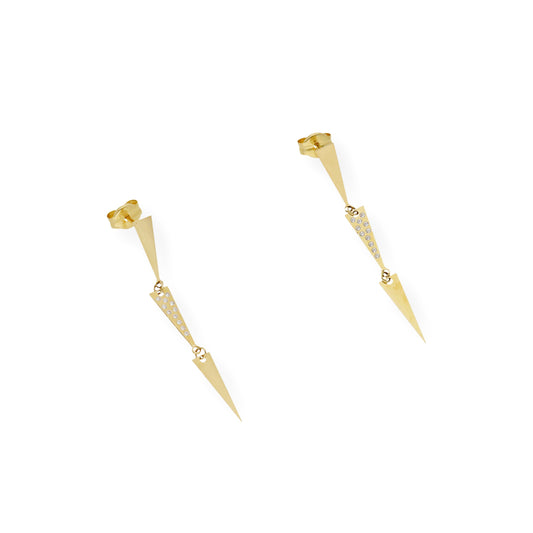 Pendientes Largos Diseño de Flechas en Oro 18k y Circonitas