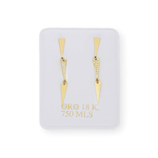 Pendientes Largos Diseño de Flechas en Oro 18k y Circonitas