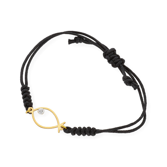 Pulsera Macramé Modelo Pez en Oro 18k y Diamante