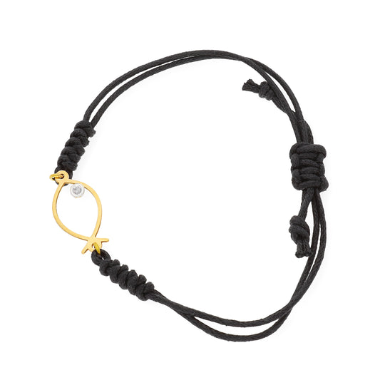 Pulsera Macramé Modelo Pez en Oro 18k y Diamante