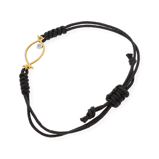 Pulsera Macramé Modelo Pez en Oro 18k y Diamante
