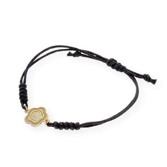 Pulsera Macramé Flor en Oro de Ley 18k y Diamante